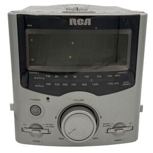 RCA Mini Silver RP3761A Stereo CD Clock Radio Dual Alarm AM FM Tested-see note